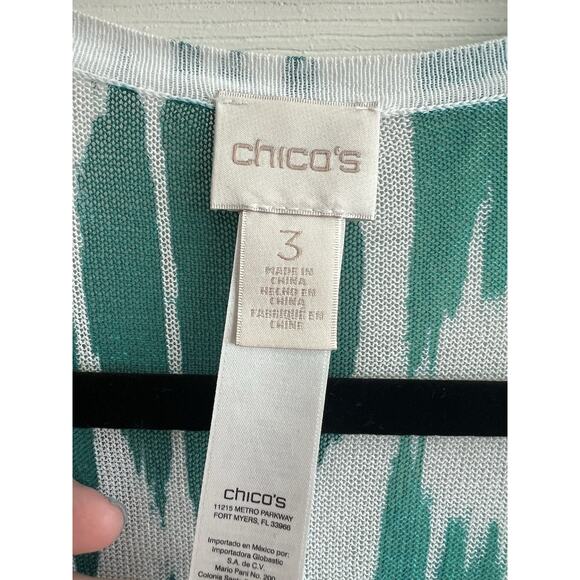 CHICO’S Green Abstract Open Front Cotton Blend Gauze Longline Cardigan - Picture 7 of 10